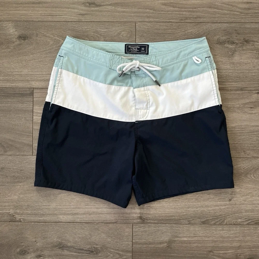 Abercrombie & Fitch Mens Sz 32 Lined Boardshorts Green White Blue